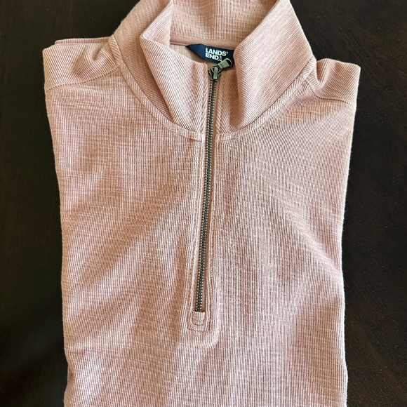 Lands End Mens LT Quarter Zip Sweater Large Tall Salmon - Picture 5 of 7